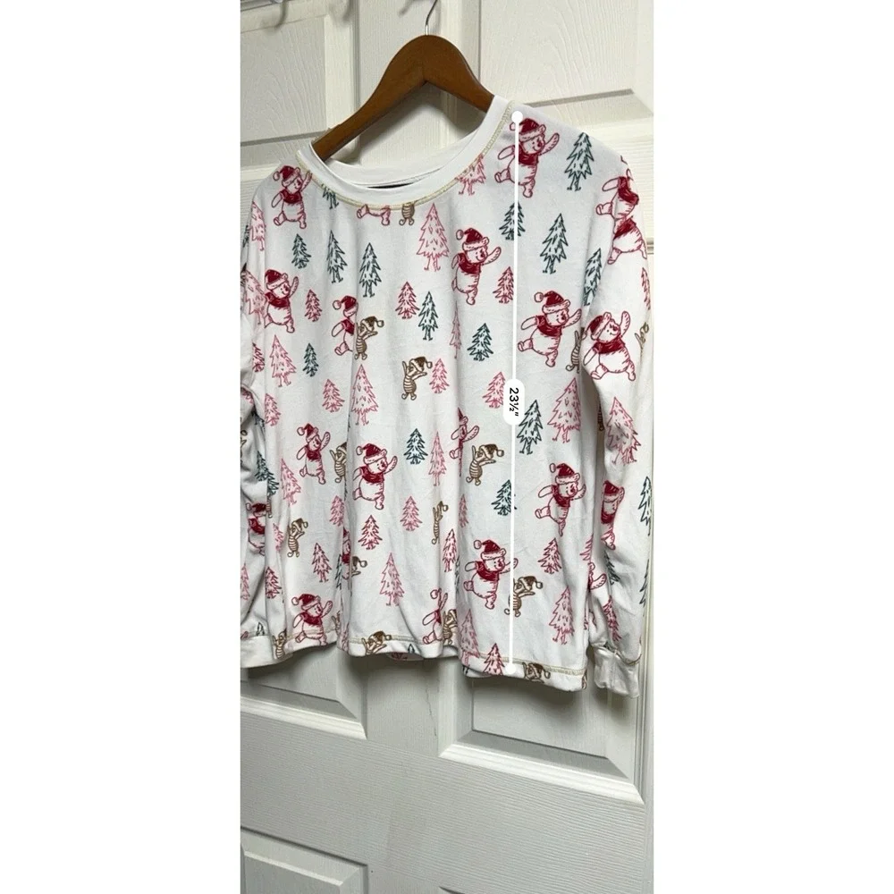 Disney Winnie the Pooh Christmas Pajama Top White Fleece‎ Medium 8-10 Holiday - Picture 4 of 6